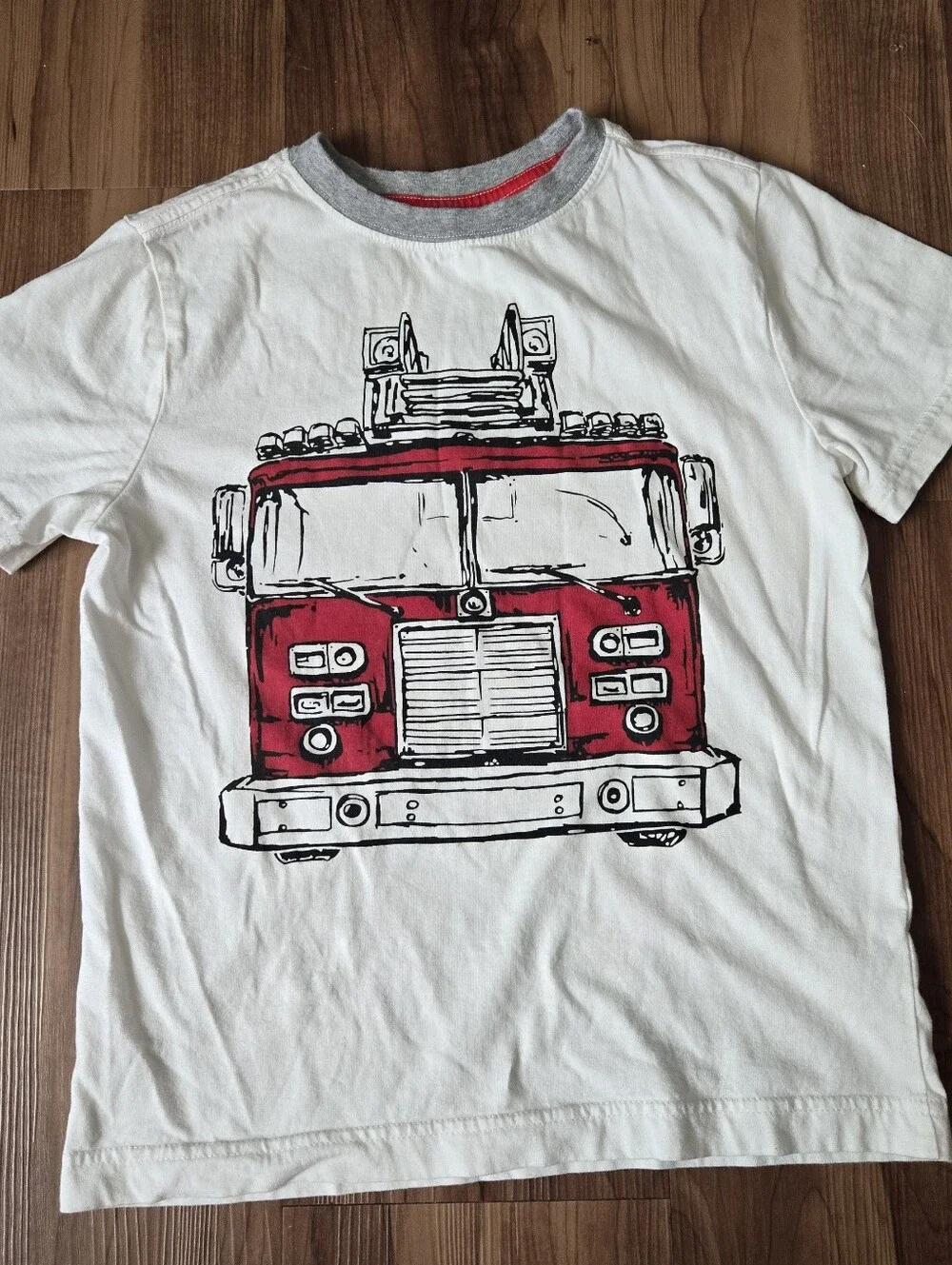 All Star Red-Striped Baseball Jersey Tee & Firetruck tee Gymboree 7-8 VGUC White
